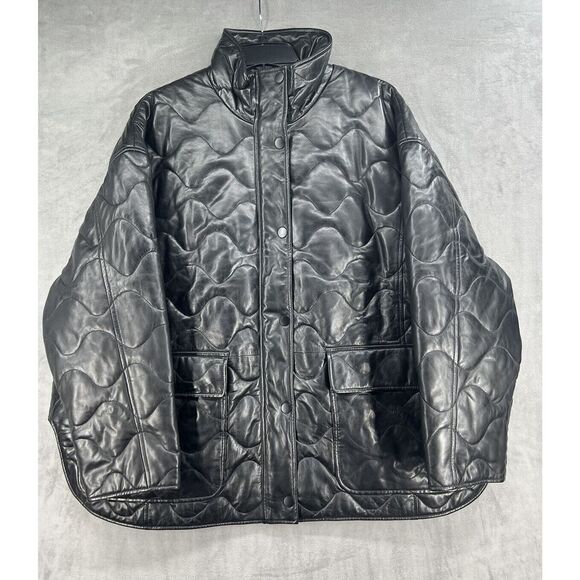 Free People Larmarque BERUKA QUILTED LEATHER JACKET Size XSmall/ Small Black - Picture 2 of 15